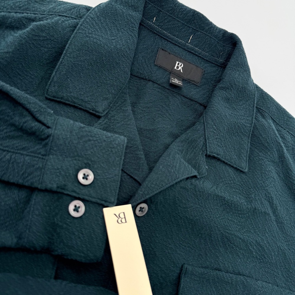Banana Republic Mens Size Large Button Up Shirt Green Embossed Floral Preppy‎